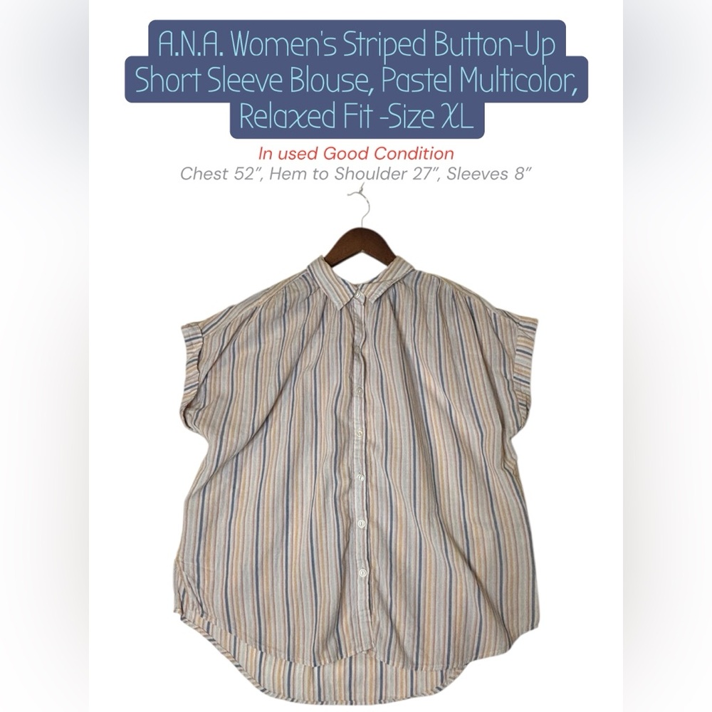 a.n.a. Pastel Striped Button-Up Blouse | Oversized Fit | Size XL